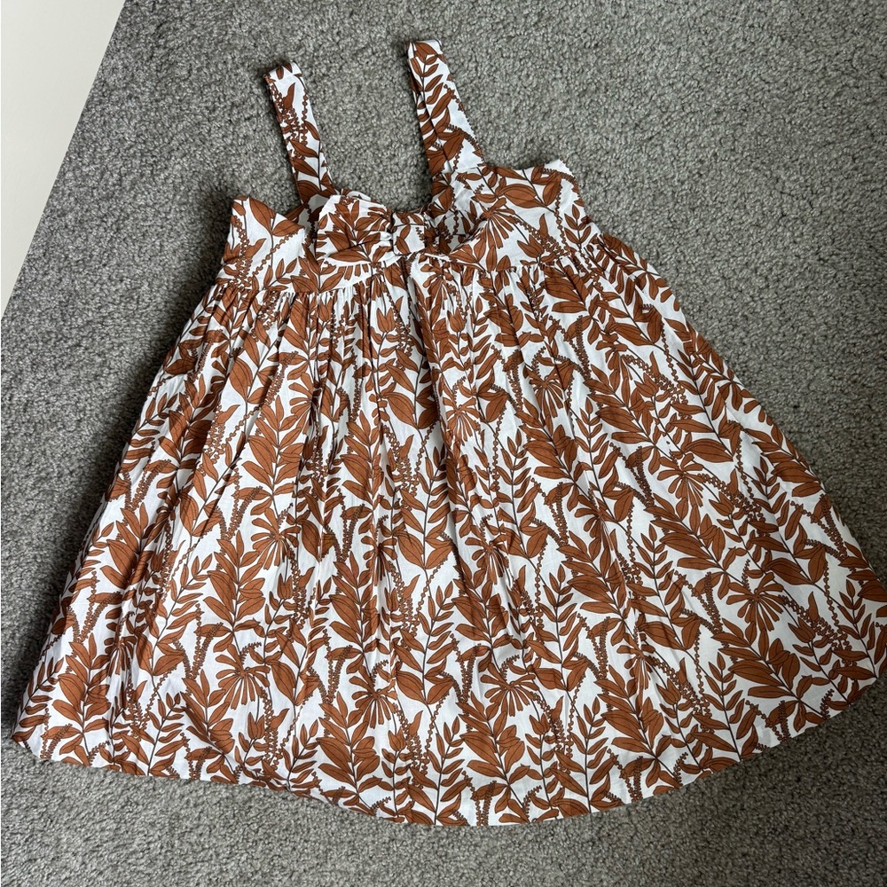 Janie and Jack White Dress with Brown Leaf Print
